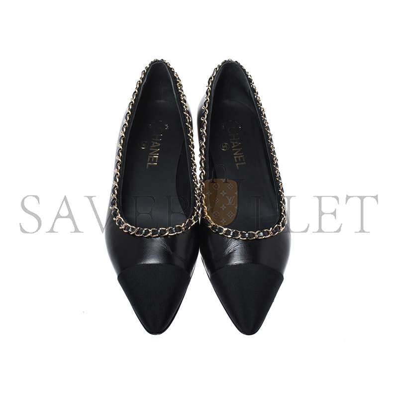 CHANEL FABRIC GROSGRAIN CHAIN CAP TOE FLATS 272269